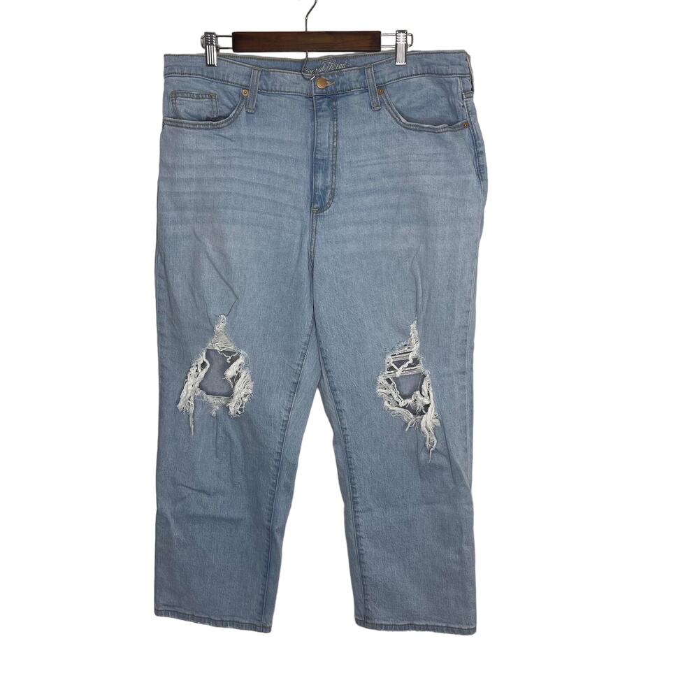 women's 18 blue jeans distressed jean light wash plus size slouchy boyfriend